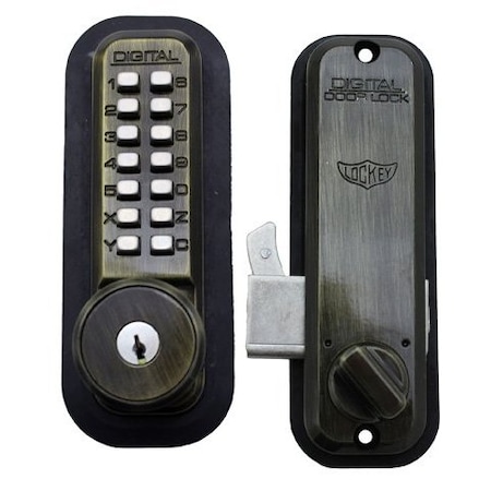 Lockey Mechanical Keyless Combination Hook Bolt Lock Fits Doors Up To 3 Thick Antique Brass 2500KO-AB